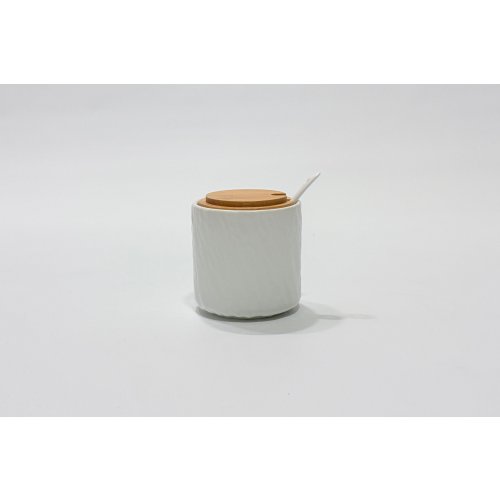 AZUCARERA CON TAPA BAMBOO Y CUCHARA